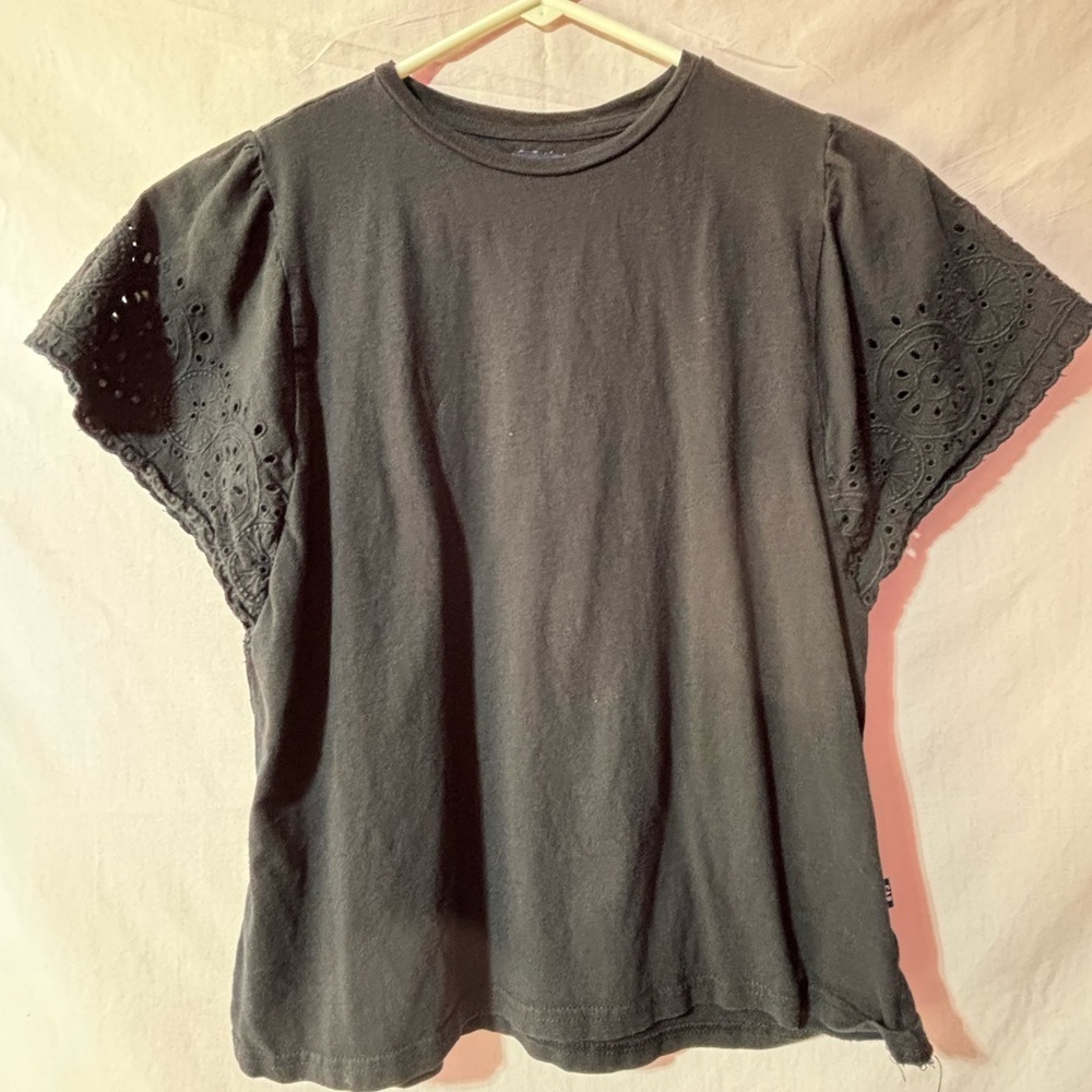 GAP Black Eyelet Sleeve Crewneck Tee